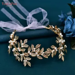 Youlapan Bridal Headpiece with Alloy Leaf Pearl Wedding Headband Woman Bridal Hair Accessories Party Bridesmaid Headress HP353 L230704