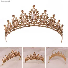 Golden Tiaras Crown Wedding Hair Akcesoria Golden Crystal Hairbands Girls Party Empres Bridal Princess Jewelry L230704