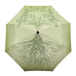 Ombrelli Alberi Foglie Shabby Retro Verde Natura Arte Personalizzata Automatico Per Le Donne Maschio Antivento Pieghevole Ombrellone Parasole