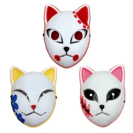 Demon Slayer Fox Mask Cadılar Bayramı Partisi Japon Anime Cosplay Costume LED Maskeler Festivali destekler Toptan 0717