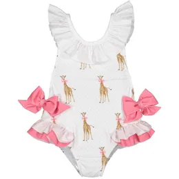 Détail 2019 été nouvelle fille maillots de bain avec chapeau enfants dessin animé girafe arc enfants mignon maillot de bain vêtements 2-7Y E60182271