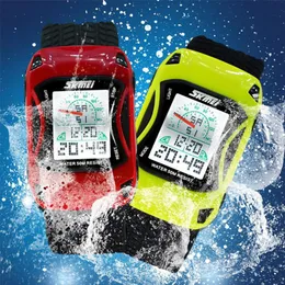 2018 أطفال Car Cartoon Watch LED Digital Digital Watches Waterproof Swim Jelly Silicone Kids Watch Skmei Sport Wast Watch Clock Childr2444