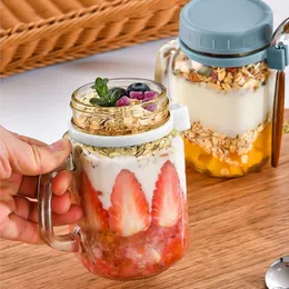 Vorratsflaschen 2 Stück Overnight Oats Cup mit Deckel 480 ml Hafergläser Bequemer Griff Auslaufsicherer und luftdichter Haferflockenbehälter für Müslijoghurt