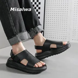 Sandálias Misalwa Mid Heel Men Plataforma De Couro Casual Verão Sandália Fivela Strap Moda Jovem Rua Sapatos 2306715