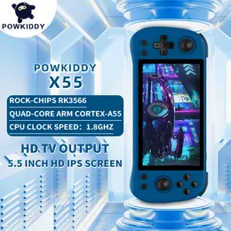 Jogadores de jogos portáteis POWKIDDY X55 5,5 POLEGADAS 1280*720 IPS Tela RK3566 Handheld Game Console Open-Source Linux Retro Video Console Presentes para crianças 230715