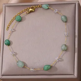 Anklets naturlig grön sten för kvinnor rostfritt stål länkkedja ankel armband sommar strand smycken tillbehör bijoux femme