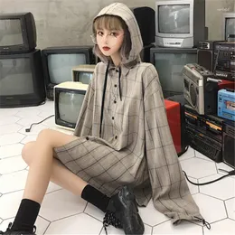 Women's Jackets Fashion Jacket Women Long Sleeve Harajuku Mori Windbreaker Coats Loose Outwear Streetwear Casual Retro Plaid Coat Hooded