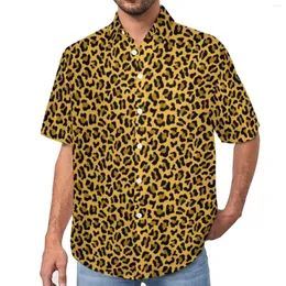 メンズカジュアルシャツブラウンブラックヒョウバケーションシャツアニマルプリントハワイアンマンハラジュクブラウス半袖グラフィック衣類4xl
