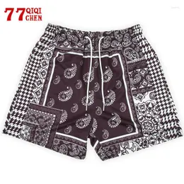 Pantalones cortos para hombre de secado rápido de malla de verano transpirable estampado de flores de anacardo correr deportes baloncesto Hip Hop pantalones de Fitness sueltos