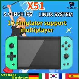 Portable Game Players POWKIDDY X51 Handheld Game Console 5.0 Inch Large Screen Children Gift Toy Game Player Supports Controllers PS1 Emulator 230715