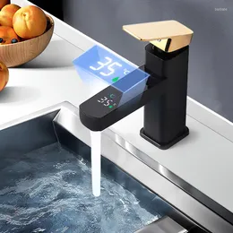 Banyo lavabo muslukları dijital havza musluk dokunma düğmesi LED sıcaklık ekran güverte lavabo monte mutfak musluk aksesuar