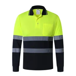 Unisex High Visibility Reflective Safety T-shirt Quick Drying Long Sleeve Workwear Outdoor Construction Protective Work Clothes