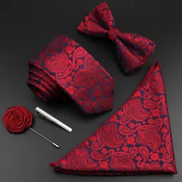 Szyi solidny kolor jedwabny Zestaw Poliester Jacquard Tkane krawat Bowtie Suit Vintage Red Blue For Groom Business Wedding Party 230717