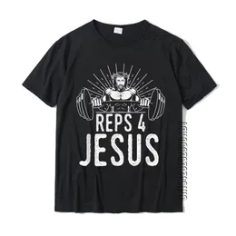 Camiseta Funny Reps 4 Jesus Gym Halterofilismo Camiseta de Quadrinhos Masculina de Algodão Personalizada Clássica