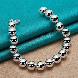 925 Sterling Silver 10mm Hollow Ball Beads Chain Armband For Woman Wedding Engagement Charm Fashion Party Jewelry
