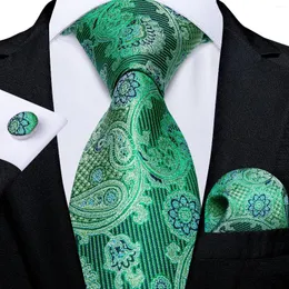Laço Verde Paisley Para Homens Moda Negócios Casamento Gravata Bolso Conjunto Quadrado Acessórios Festa Gravatas Presente DiBanGu
