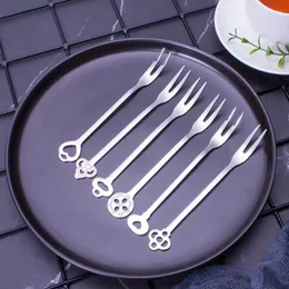 Forchette 6 pezzi Forchetta da frutta semplice in acciaio inossidabile Set Due denti Dessert Accessori da cucina per la casa multifunzionali occidentali