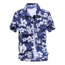 Мужские футболки мода мужская майс-рубашка мужская повседневная красочная печать пляж Алоха Рубашки с коротким рукавом плюс размером 5xl Camisa Hawaiana Hombre 230715