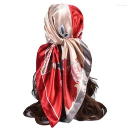 Schals 90cm Quadratischer Blumendruck Seidensatin Mode Frauen Halstuch Halstuch Schal Wrap Muffler Pareo Bandanna Haarschmuck