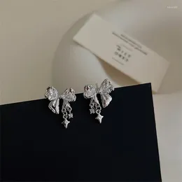 Studörhängen 2023 Trend Korean Fashion Earring for Women Bling Charm Inlaid Zircon Bowknot Wedding Engagement Jewelry Gift