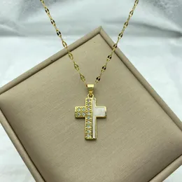 Pendant Necklaces Cross Necklace White Enameled Stainless Steel For Women Fashion Jewerly In Accessories Simple Style