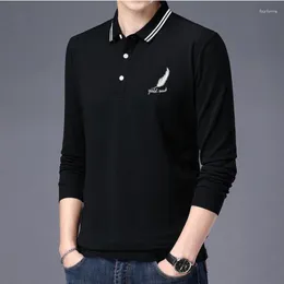 Men's Polos Long-sleeved T-shirt POLO Shirt Spring Loose Large Size Youth Trend Business Casual Plain Color Printed Stitching Button