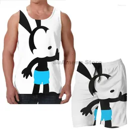 Men's Tracksuits Summer Funny Print Men Tank Tops Women Oswald The Lucky Beach Shorts Sets Fitness Vest