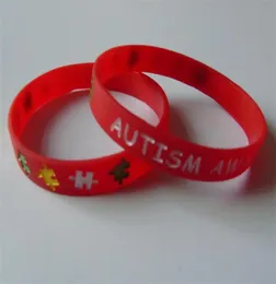 50PCS High Quality AUTISM Debossed And Ink Filled red and black color rubber wristbands for gifts Y04080122620069375591