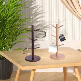 Hooks Coffee Mug Holder Tree Shape Wood Rack Cugs Cugs Organizer Home Kitching Shading Display Shelf مع 6