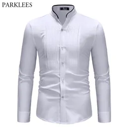 صدرية العلامة التجارية Men Shirt 2022 Fashion Slim Fit Long Sleeve White Dress Shirt Men Tover