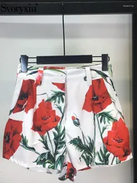 Женские шорты SVORYXIU Summer Designer Vintage Vintage великолепные карманы с припечатками Rose Обычная талия Тень.