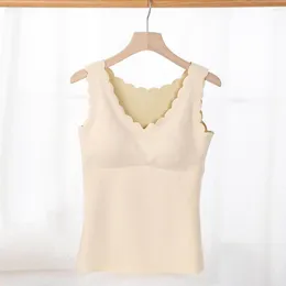 Camisoles Tanks Colete Roupa íntima feminina Térmica Sutiã Top Feminino Vestuário interno Senhora Quente Tanque de aquecimento Almofada removível Roupa em V profundo Roupa interior