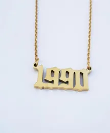 Stainless Steel Chain Custom Personalized Date Choker Gold Color Birthday Gift Number 1990 Pendants Customized Necklace Women15443322