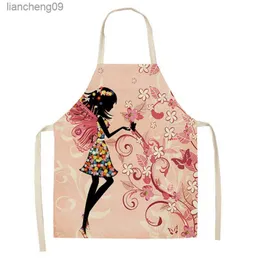 Apron Kitchen Pretty Girl Linen Print Home Kitchen Waterproof Aprons for Women Cooking Accessories Delantal Cocina Pichi Mujer L230620