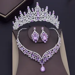 Hochzeitsschmuck-Sets, luxuriöse lila Kristall-Sets, Brautschmuck-Sets für Frauen, Krone, Ohrring, Halskette, Hochzeit, Tiaras, Braut, Dubai, Schmuck-Sets 230717