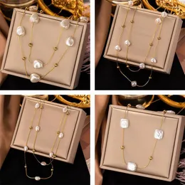 Подвесные ожерелья OIMG 316L из нержавеющей стали золотой романтический барочный жемчужный шейр для женщин свадебной премиум -ужин