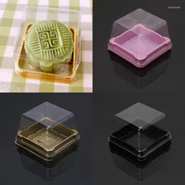 선물 랩 50g Square Moon Cake Trays Mooncake 포장 상자 컨테이너 홀더 50 세트