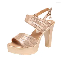 Sandaler 10 cm Block Heel Mess Platform Wedding Shoes Summer 2023 Open Head High Heels Sandalias Women Office Party Big Size 32-43