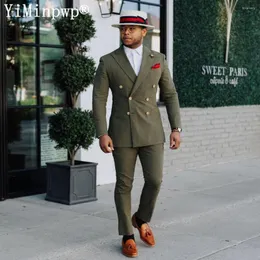 Ternos masculinos verde militar africano para homens 2 peças com lapela pontiaguda blazer de viagem com seios duplos smokings de casamento terno jaqueta calças