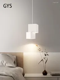 Pendelleuchten LED-Lampe Moderne minimalistische Kronleuchter Kleines Schlafzimmer Nachttisch Nordic Creative Box Master Hängeleuchte 110V 220V Weiß