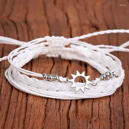 Link Bracelets Design Sense 3Pcs/set Sun Moon Couple For Women Men Boho Wax Line Rope Handmade Braided Friendship Jewelry
