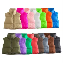 Lu Women Puffer Vest Autumn Winter Warm Midja Midja ärmlös Stand Collar Double Sided Outwear Jackor Vests