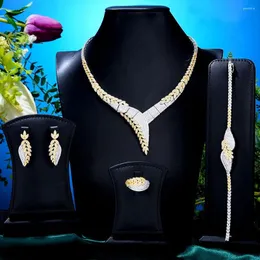 Halskette Ohrringe Set GODKI Luxus 4PCS GOLD Farbe Afrikanische Für Frauen Hochzeit Zirkonia Dubai Braut Schmuck 2023 Kostüm