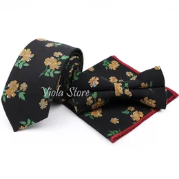 Bolo binder vintage blommig tecknad fåglar bomull 6 cm slips set bowtie pocket fyrkantiga blå män mager bröllop fest kostym cravat presenttillbehör 230717