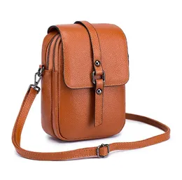 Väska för kvinnor mobiltelefonväska smartphone plånbok axel rem handväska äkta läder avslappnade solida crossbody väskor