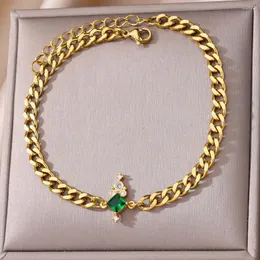 Anklets fyrkantig grön zirkon kubansk kedja för kvinnor rostfritt stål ben ankel armband kvinnliga sommarstrand tillbehör smycken ins