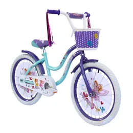 20-Zoll-Cruiser-Fahrrad mit Stahlrahmen, einteilige Kurbel mit Rücktrittbremse, weißer Kettenschutz mit vollständiger Abdeckung, violette Körbe, Schutzblechfelgen, weißer Reifen K