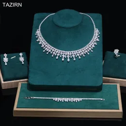 Zestawy biżuterii ślubnej Tazirn Africa Dubaj Nigeria 5a Cubic Zirconia 24pcs Zestaw biżuterii dla kobiet przyjęcie weselne luksusowe kryształowe akcesoria biżuterii prezent 230717