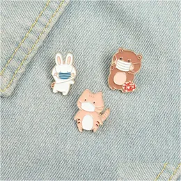 Alfinetes Broches Engraçados Bonitos Máscaras de Prevenção de Epidemias Alfinetes de Esmalte de Animais Desenhos Animados Cores Urso Gatos Coelhos Para Crianças Presentes Lapela Roupas Dhrfn