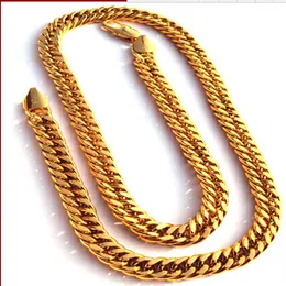 Fina gula guldsmycken Noble Men's 100% Real 24K Yellow Solid Gold Jewellery Necklace Chain Wide 11mm 23 6inch Nickel 239n